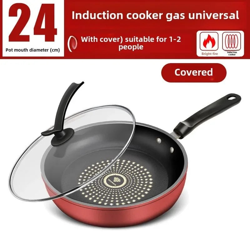 Poêle Antiadhésive avec Couvercle pour Plaques à Induction et Gaz – Cuisson Homogène de 24 cm avec couvercle en verre