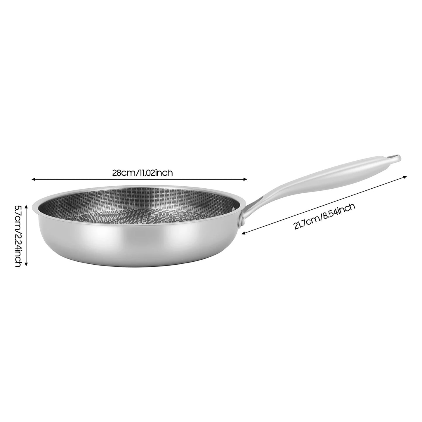 Poêle Inox Alvéolée Antiadhésive Nid d’Abeille Compatible Induction 28 cm avec une surface de cuisson unique