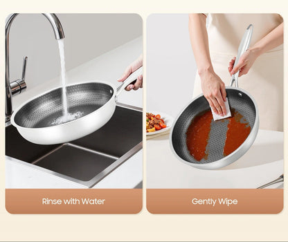 Poêle Inox Alvéolée Antiadhésive Nid d’Abeille Compatible Induction 28 cm avec lavage facile à l'eau