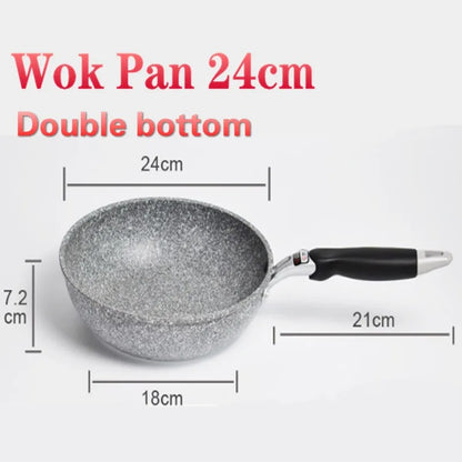 Poêle Wok Antiadhésive pour Plaque à Induction et Gaz de 24cm avec fond double et poignée ergonomique