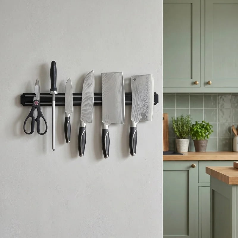 Porte-Couteaux Magnétique Mural pour Cuisine avec Couteaux et Ciseaux en Acier Inoxydable