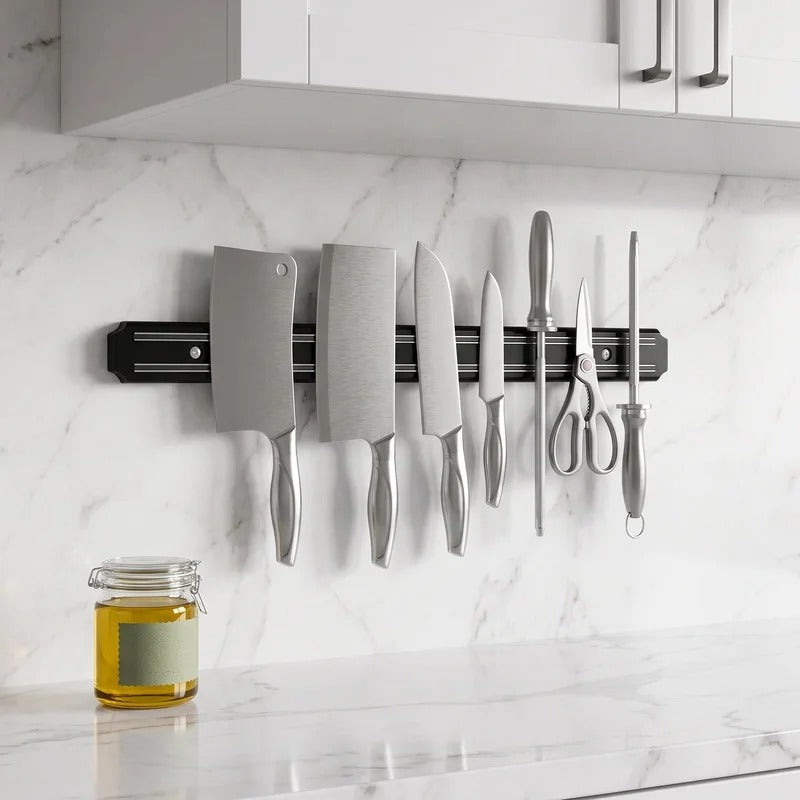 Porte-Couteaux Magnétique Mural pour Cuisine avec Couteaux en Acier Inoxydable et Ciseaux Pratiques