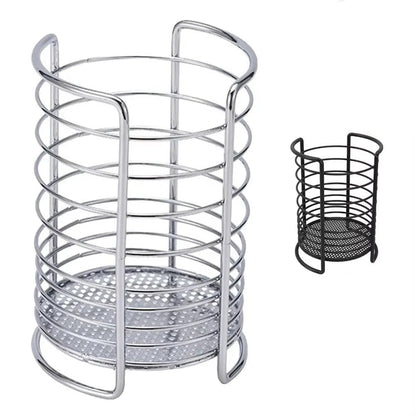 Porte-Couverts avec Égouttoir Rond en Métal, fini en chrome, idéal pour organiser vos couverts