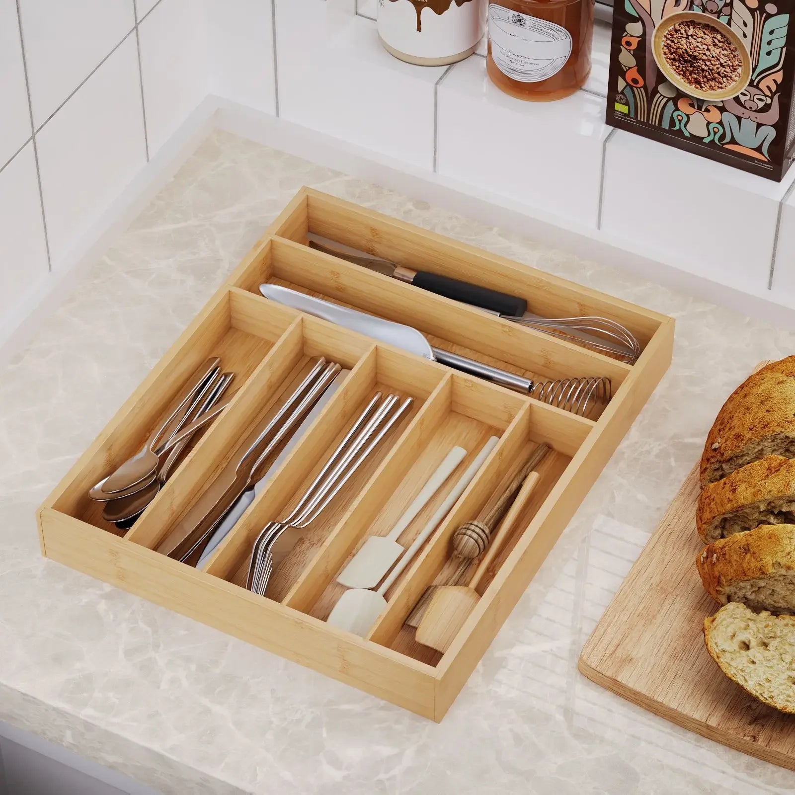 Porte-Couverts de Table Design – Compact et Élégant en bois avec compartiments pour ustensiles de chef