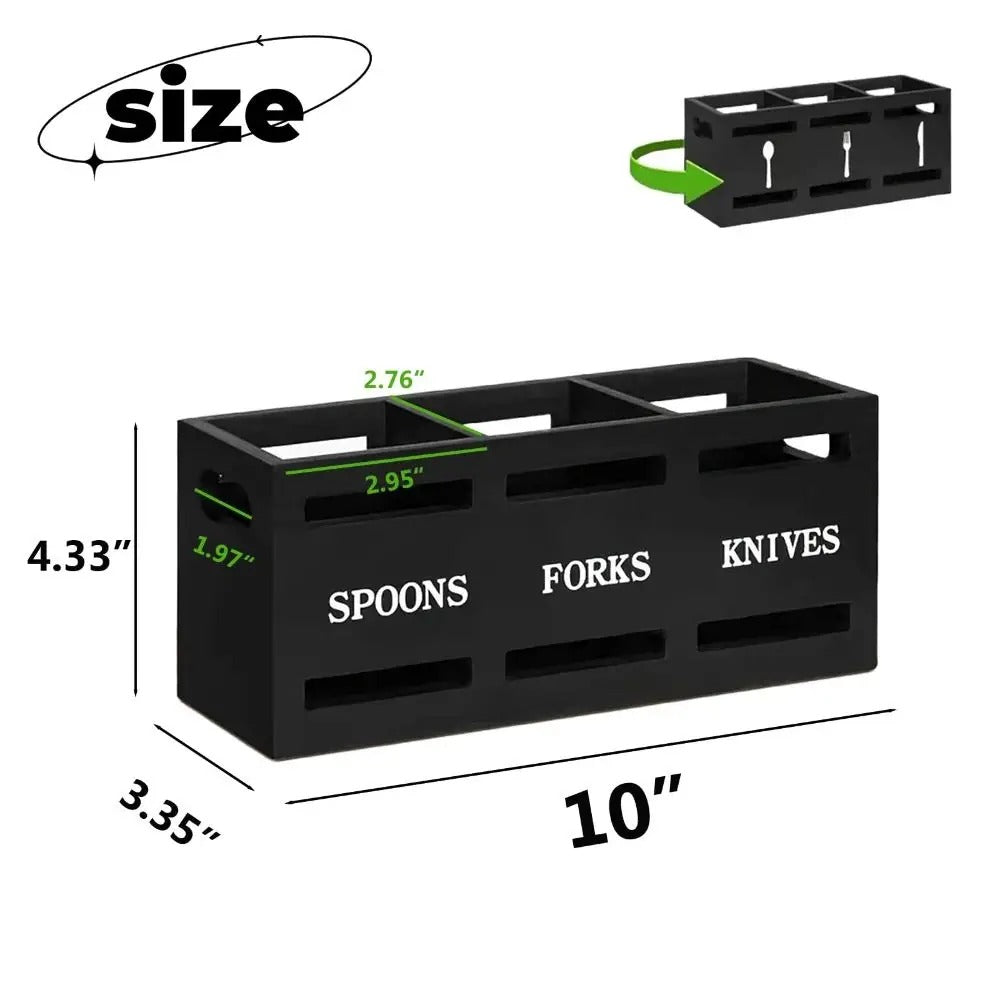 Porte-Couverts en Bois à 3 Compartiments avec dimensions pour organiser couverts dans la cuisine