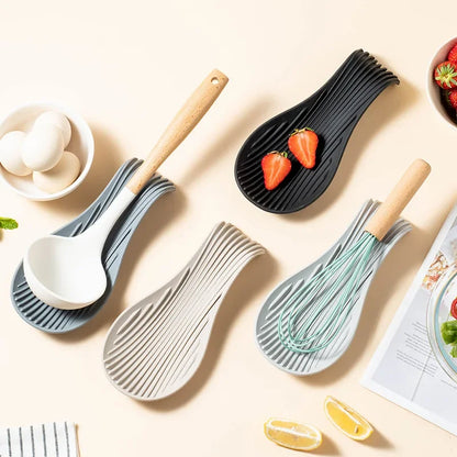 Ensemble de porte-cuillères en silicone pour cuisine avec des motifs modernes et des couleurs élégantes