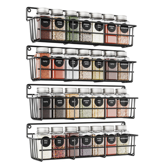 Porte Épices Mural Acier Inox – Set 4 Pièces Durable avec bocaux pour condiments variés en cuisine
