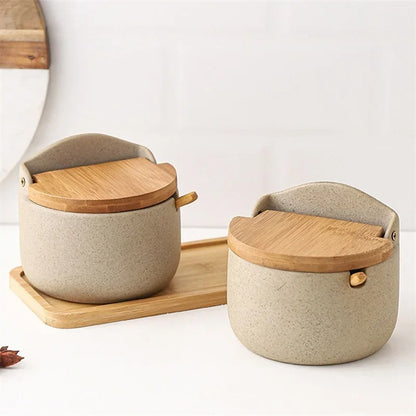 Pot à Épices avec Couvercle en Bambou – Céramique, élégant et pratique pour le rangement des épices en cuisine