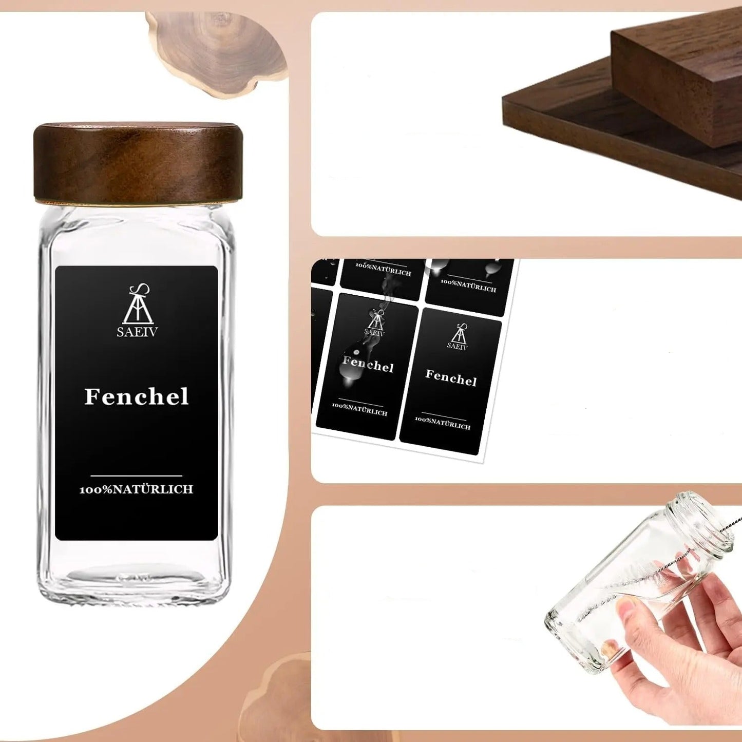 Pot à épices hermétique en verre avec couvercle en bois Lot avec étiquettes pour organiser les condiments