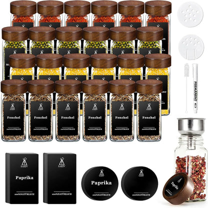 Pot à épices hermétique en verre avec couvercle en bois Lot avec étiquettes pour organiser vos épices efficacement