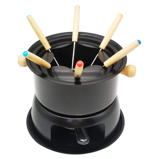 Pot à Fondue Acier Inox Mini – Fromage & Chocolat avec 6 Fourchettes, idéal pour vos soirées chaleureuses