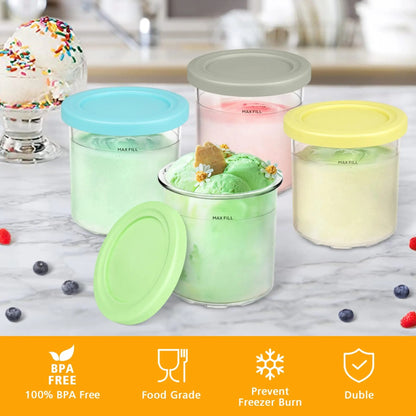 Pots Compatibles Ninja CREAMi 473 ml – Lot de 2 ou 4 avec couvercles colorés pour conserver les crème glacée