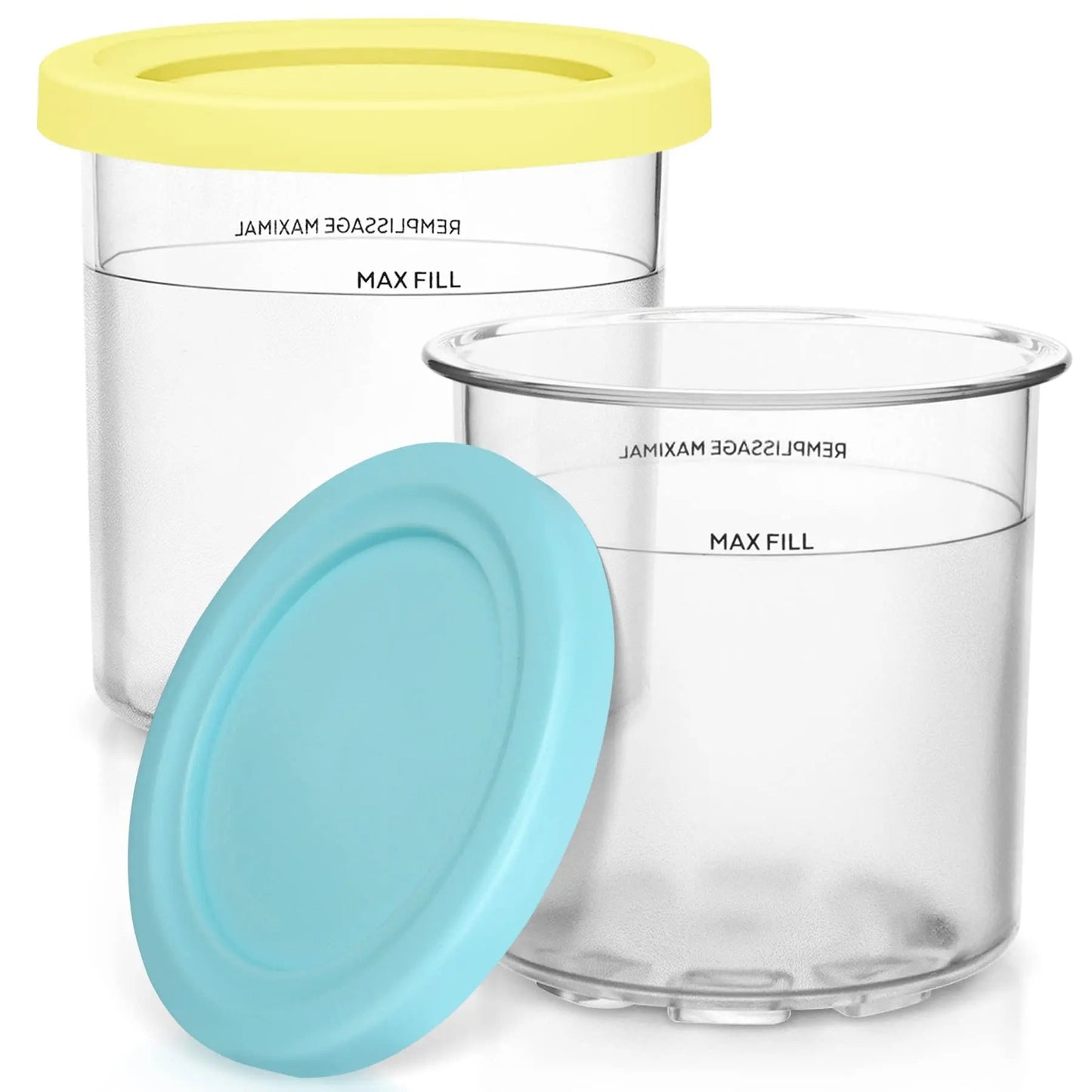 Pots Compatibles Ninja CREAMi 473 ml – Lot de 2 ou 4 avec couvercles colorés pour une conservation optimale
