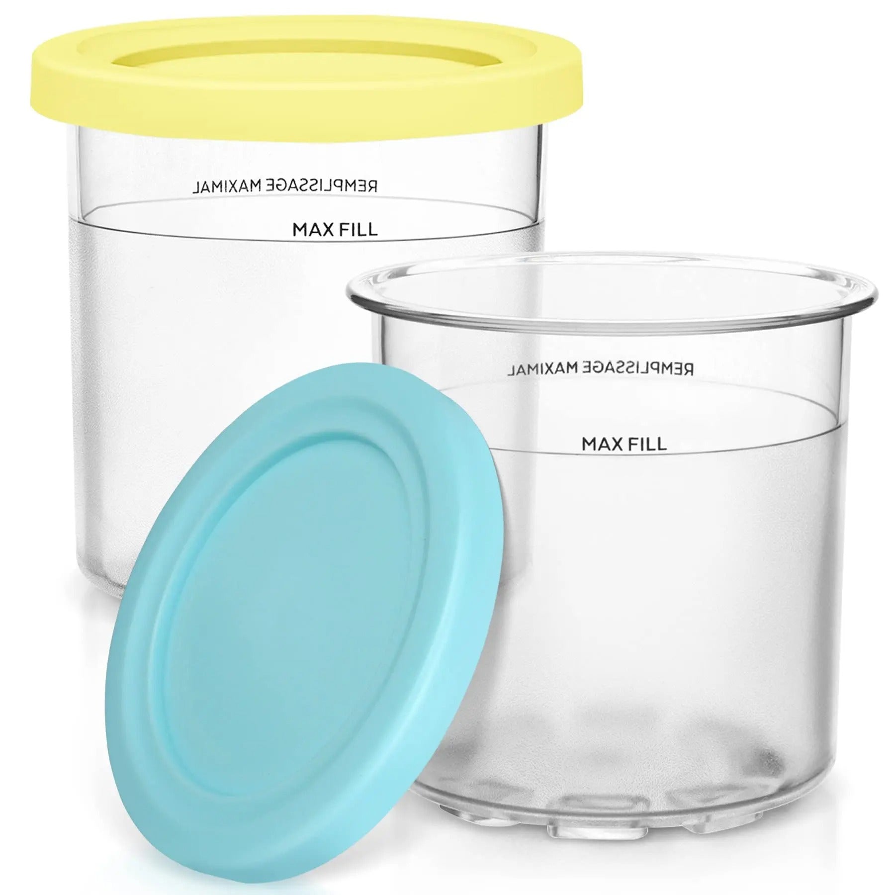 Pots Compatibles Ninja CREAMi 473 ml – Lot de 2 ou 4 avec couvercles colorés pour une conservation optimale