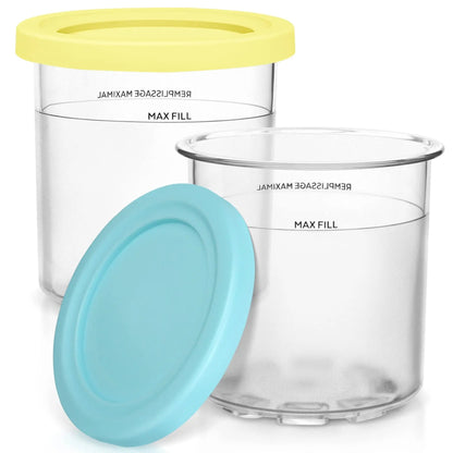 Pots Compatibles Ninja CREAMi 473 ml – Lot de 2 ou 4 avec couvercles colorés pour une conservation optimale