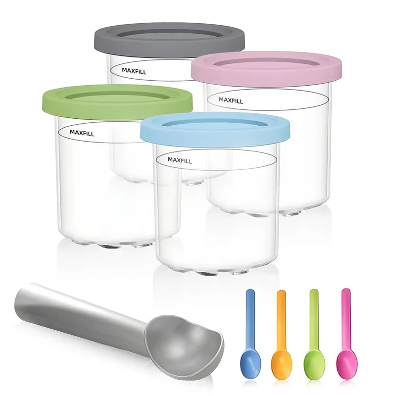 Pots Compatibles Ninja CREAMi NC299 NC300 NC301 avec cuillère à glace et couvercles colorés pour crème glacée
