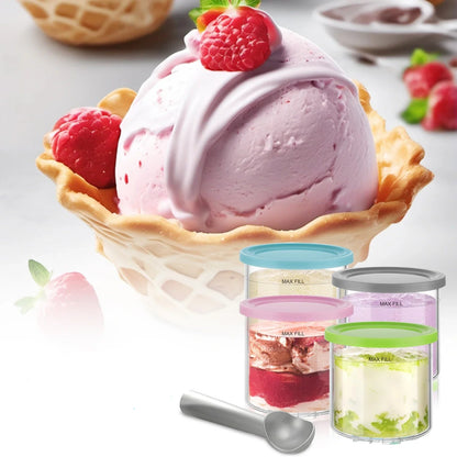 Pots Compatibles Ninja CREAMi NC299 NC300 NC301 avec glace à la framboise servie dans un cornet