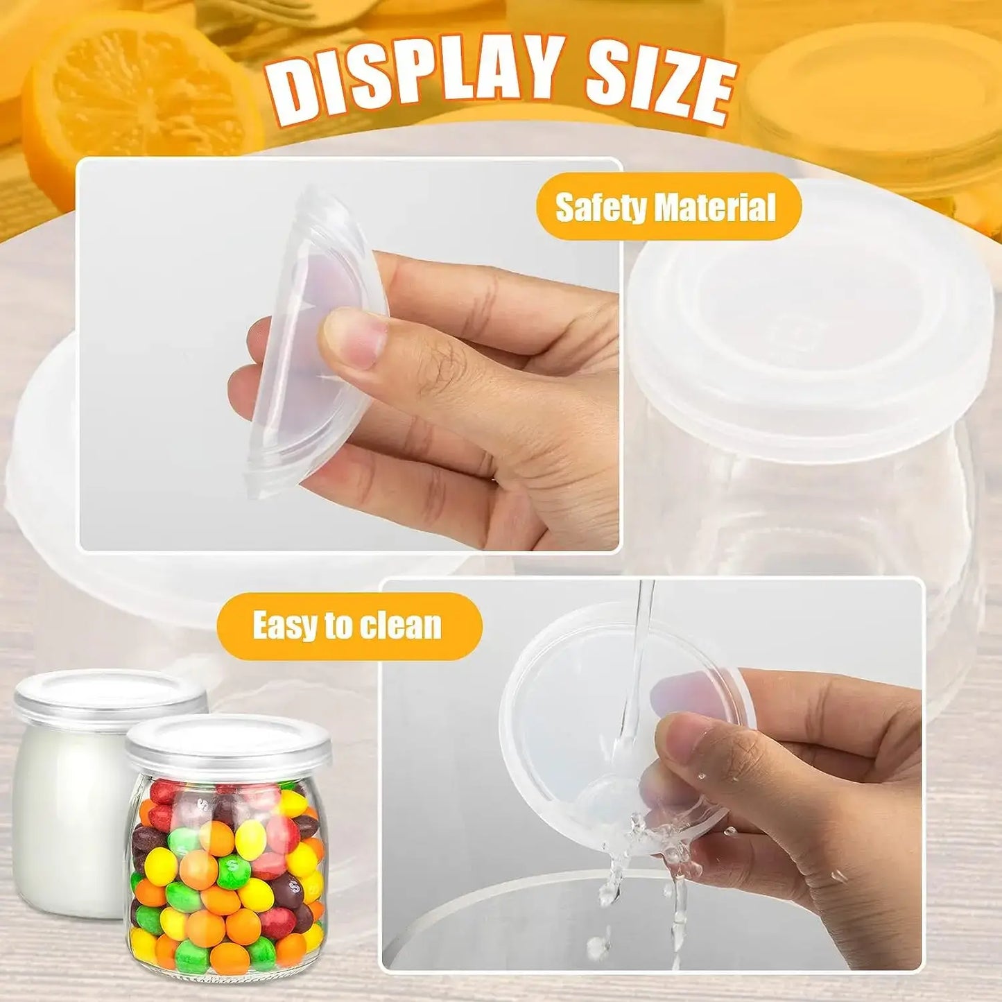 Pots en Verre 200 ml avec Couvercles PE, faciles à nettoyer et en matériau sûr