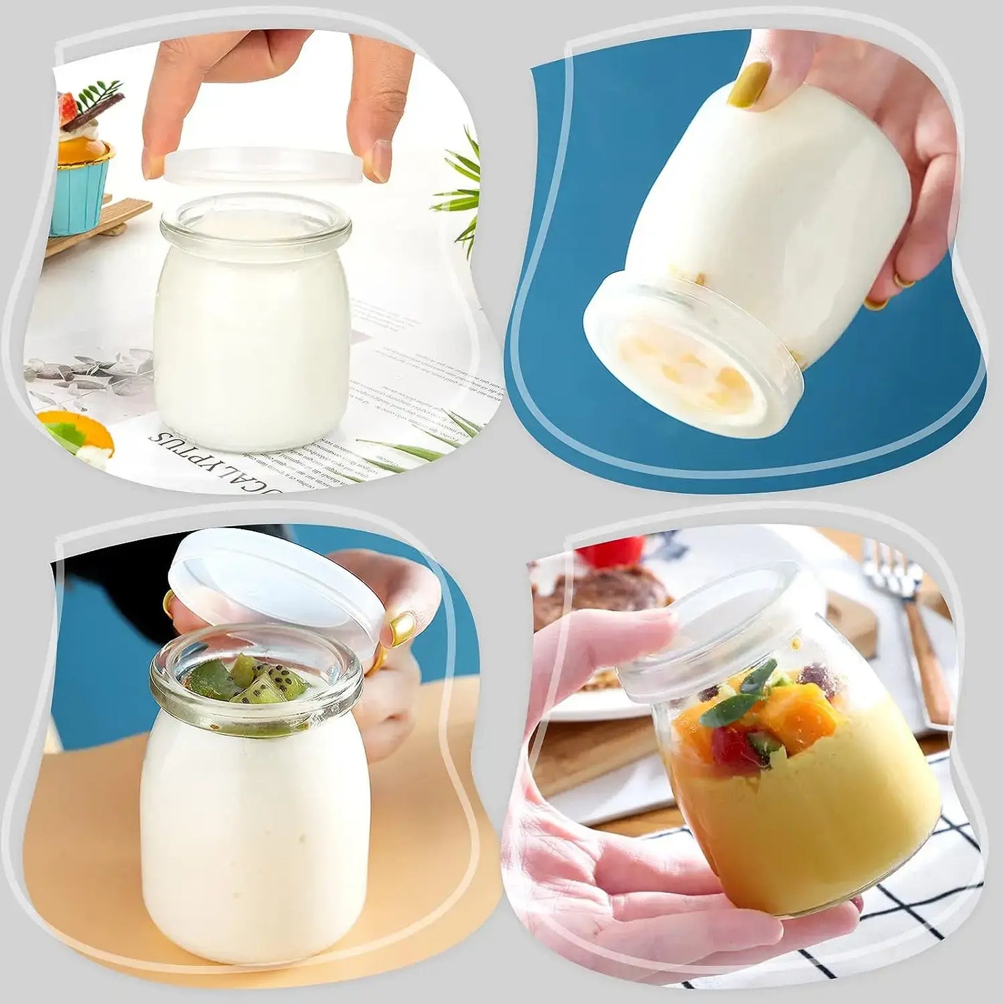 Pots en Verre 200 ml avec Couvercles PE, parfaits pour conserver desserts et repas faits maison