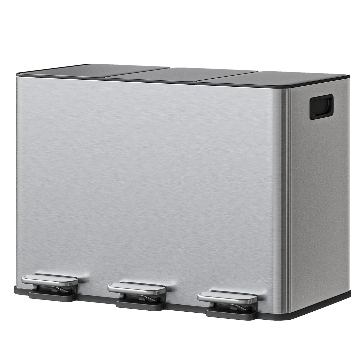 Poubelle de Cuisine 3 Compartiments 45 L en Inox avec pédales pour tri facile des déchets