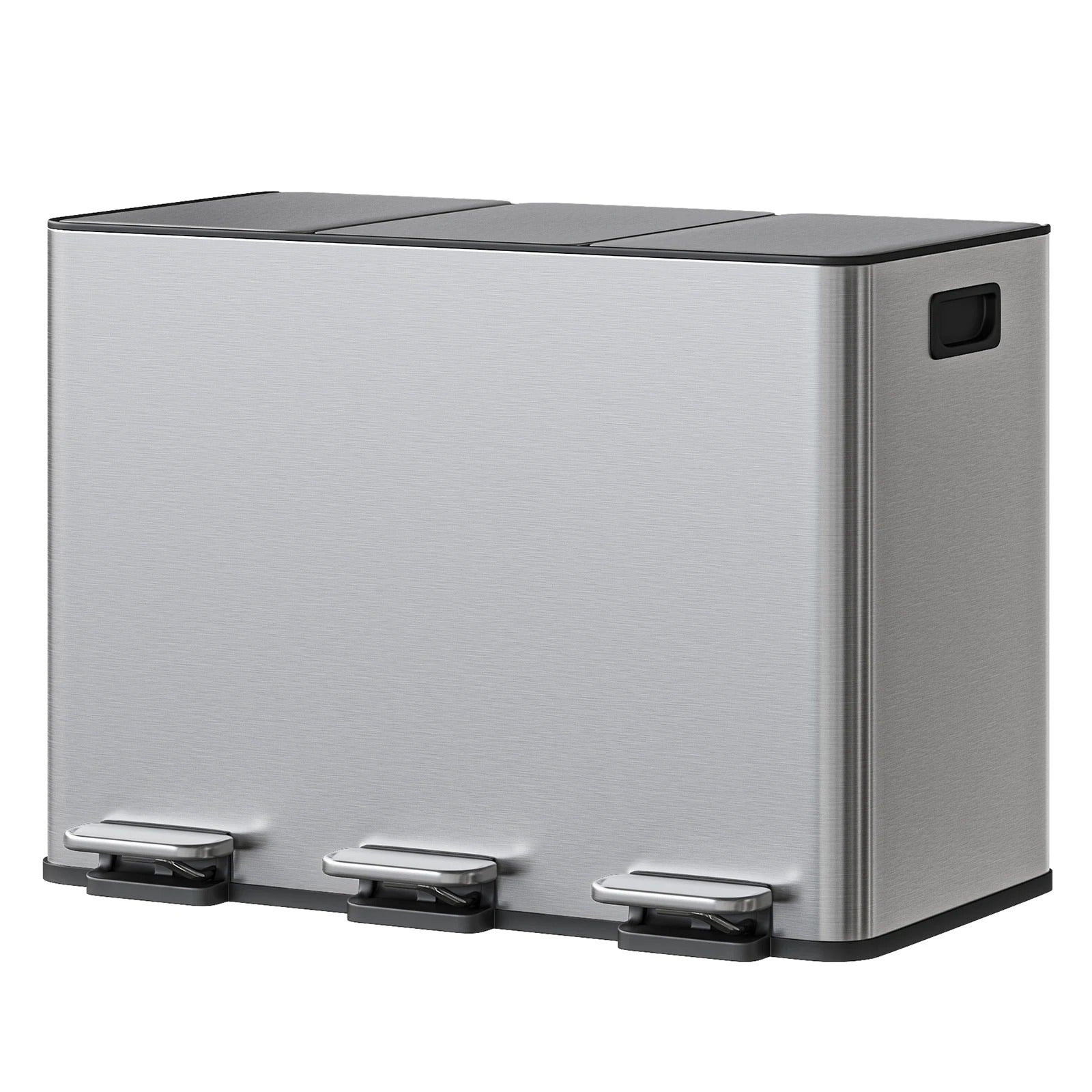 Poubelle de Cuisine 3 Compartiments 45 L en Inox avec pédales pour tri facile des déchets