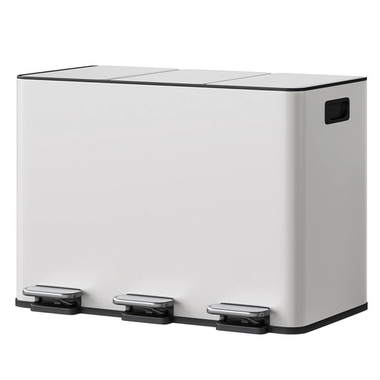 Poubelle de Cuisine 3 Compartiments 45 L en Inox avec pédales pour un accès facile