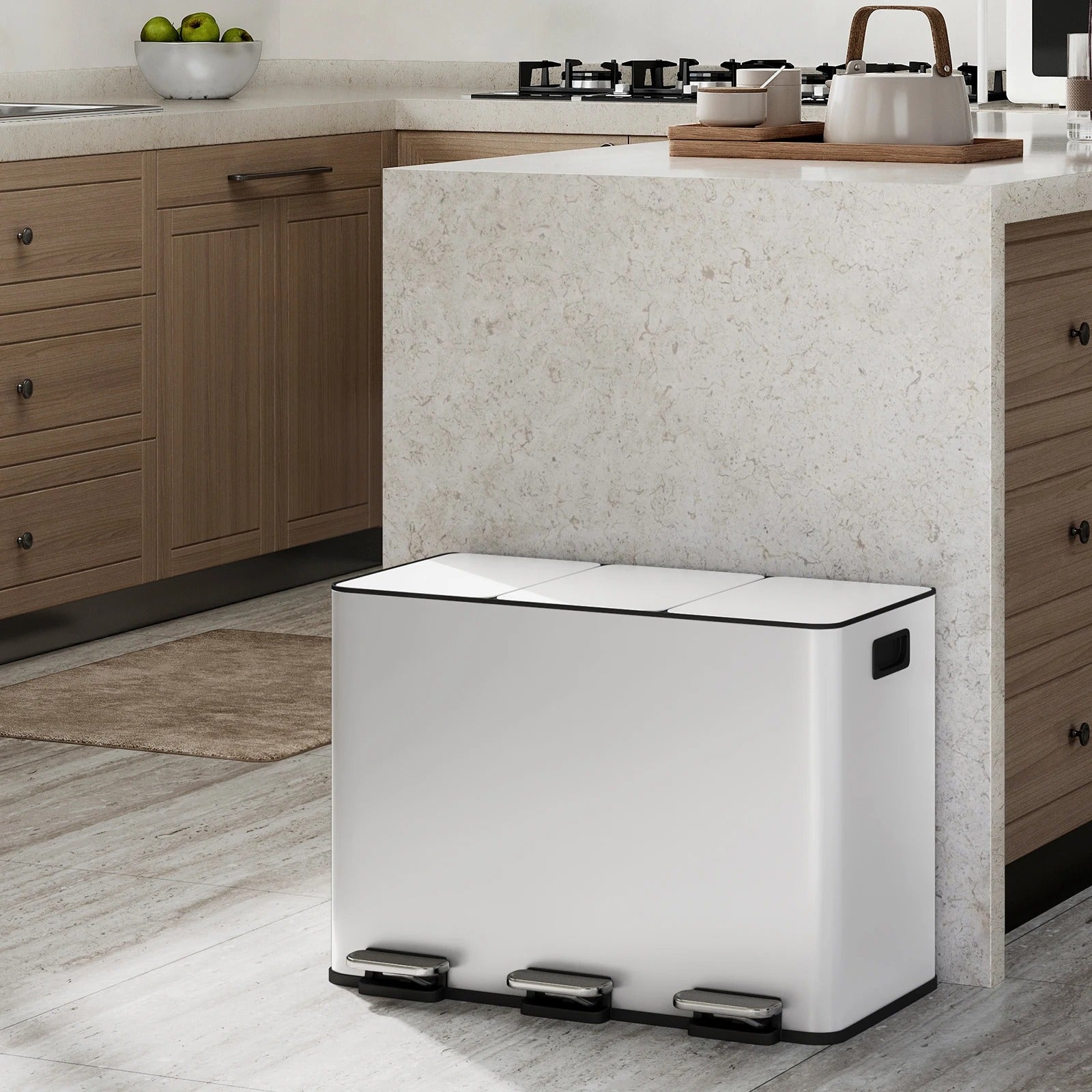 Poubelle de Cuisine 3 Compartiments 45 L en Inox avec design moderne pour un rangement efficace des déchets