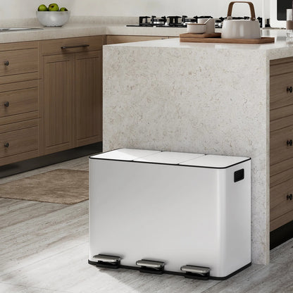 Poubelle de Cuisine 3 Compartiments 45 L en Inox avec design moderne pour un rangement efficace des déchets