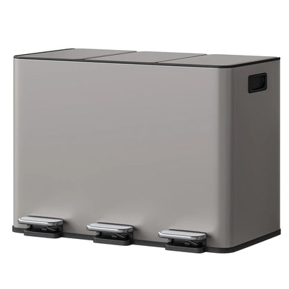 Poubelle de Cuisine 3 Compartiments 45 L en Inox avec pédales pour une gestion facile des déchets