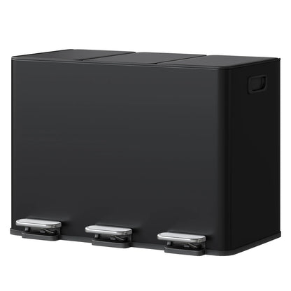 Poubelle de Cuisine 3 Compartiments 45 L en Inox avec pédales pour un tri facile des déchets