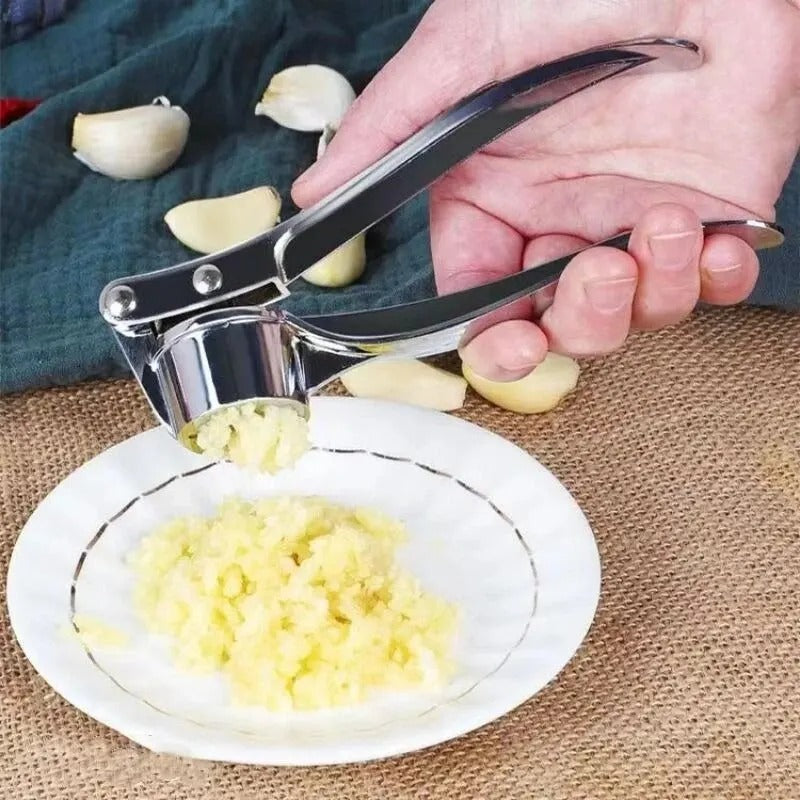 Presse-ail manuel compact – Écrase ail facile à utiliser sur une assiette avec de l'ail écrasé