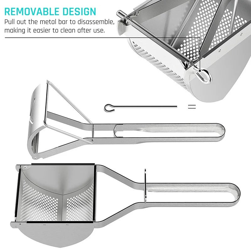Presse-aliments inox manuel à design amovible pour purées, fruits et légumes maison facile à nettoyer