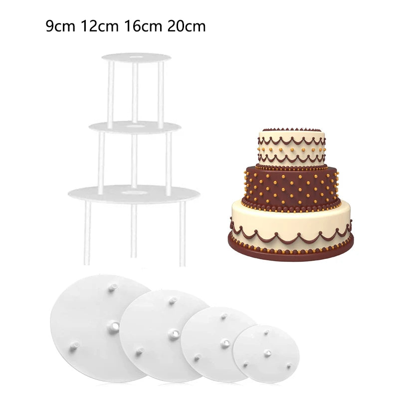 Supports à gâteaux multi-niveaux ensemble disques plastiques 9 12 16 20 cm et colonnes pour gâteaux étagés
