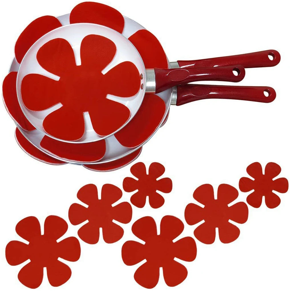 Protecteurs de poêles et casseroles en feutre – Lot de 12 avec motifs floraux rouges, idéaux pour protéger les ustensiles de cuisine