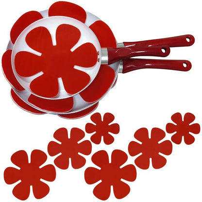 Protecteurs de poêles et casseroles en feutre – Lot de 12 avec motifs floraux rouges, idéaux pour protéger les ustensiles de cuisine