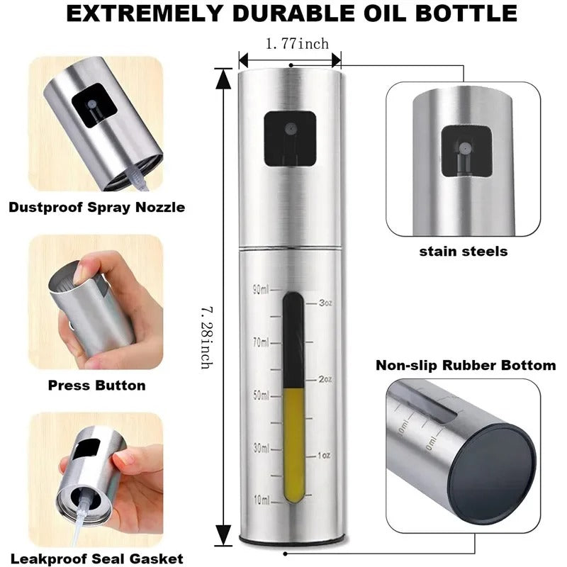 Pulvérisateur d'Huile en Inox 304 avec Doseur, bouteille durable avec buse pulvérisatrice et fond antidérapant