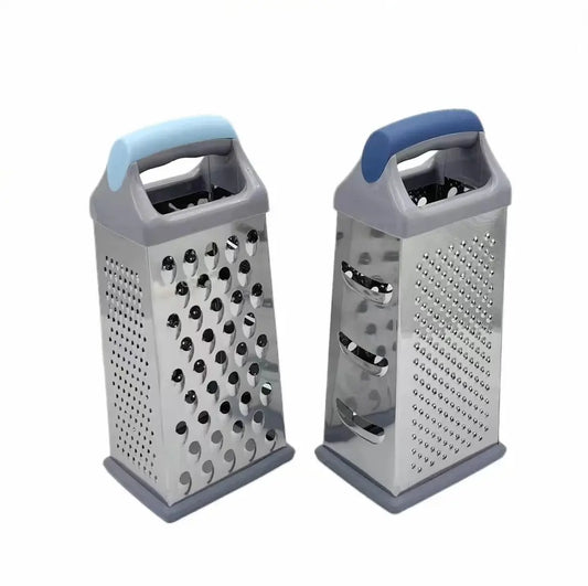 Râpe 4 Faces Inox – Polyvalente, Précise et Durable avec poignée ergonomique bleue et grise