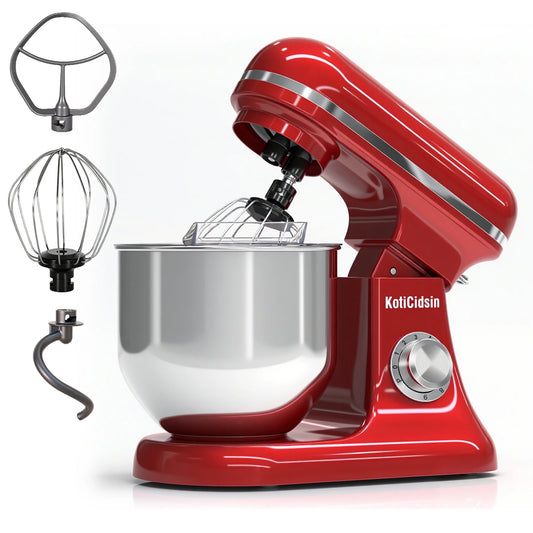 Robot pâtissier 8 L KotiCidsin rouge avec fouet et crochet pétrisseur, idéal pour la pâtisserie