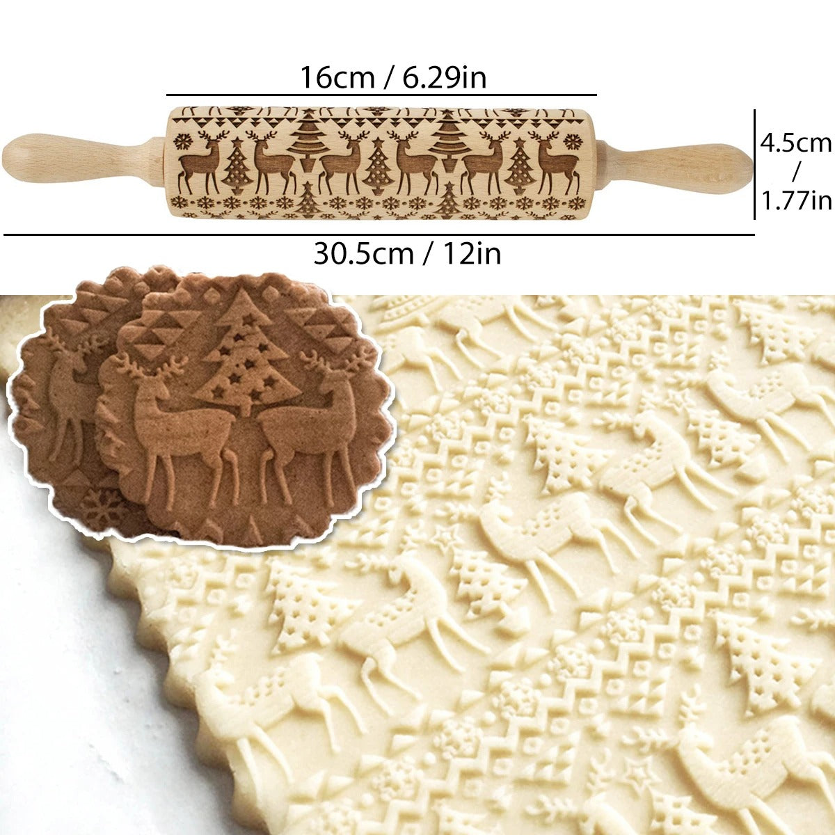 Rouleau à Pâtisserie de Noël en Bois – Motif Gravé pour créer des biscuits festifs décoratifs