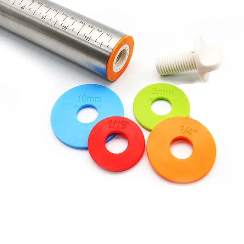 Rouleau à Pâtisserie Réglable en Inox – 43 cm avec des anneaux de réglage colorés pour une pâtisserie précise
