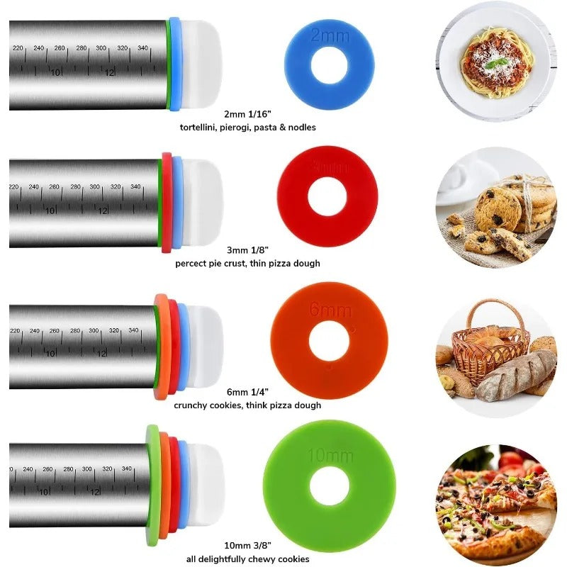 Rouleau à Pâtisserie Réglable en Inox – 43 cm avec anneaux pour différents épaisseurs de pâte