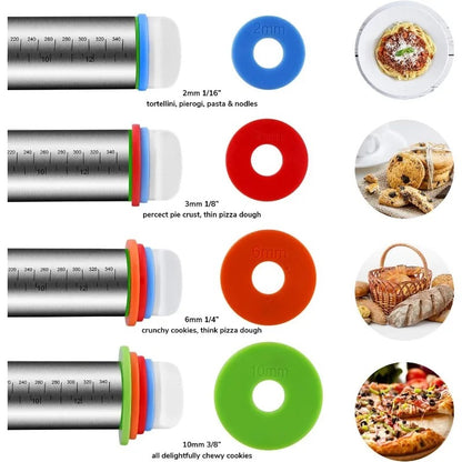 Rouleau à Pâtisserie Réglable en Inox – 43 cm avec anneaux pour différents épaisseurs de pâte