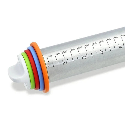 Rouleau à Pâtisserie Réglable en Inox – 43 cm avec anneaux colorés pour un étalage précis de la pâte