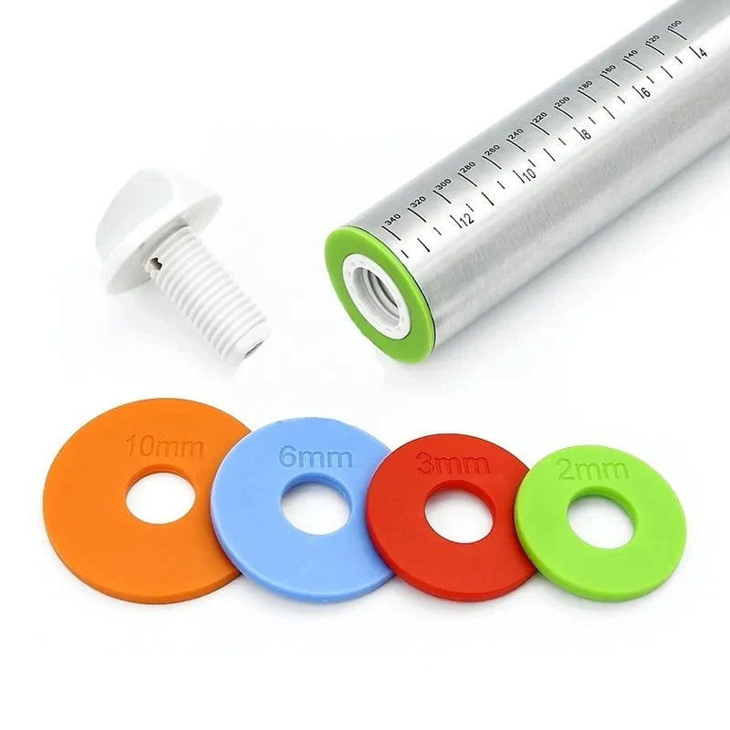Rouleau à Pâtisserie Réglable en Inox – 43 cm avec des disques de réglage de différentes épaisseurs