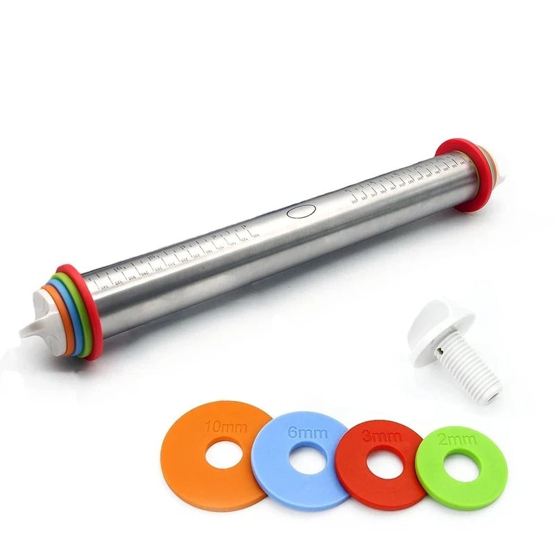 Rouleau à Pâtisserie Réglable en Inox – 43 cm avec anneaux de mesure pour des pâtes uniformes