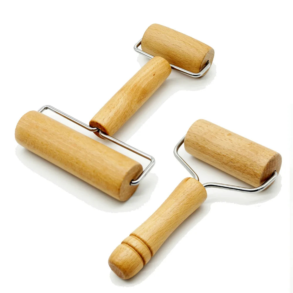 Rouleau pâtisserie bois inox – Précis pour pizza avec poignée en bois naturel et rouleau en acier inoxydable