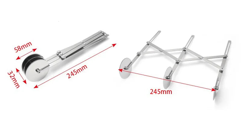 Roulette à pâte inox extensible – Découpe précise avec mesures en millimètres pour ajustement parfait