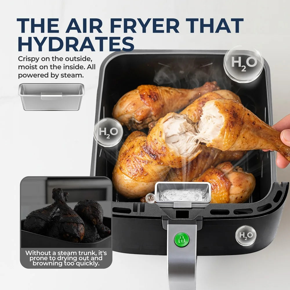 Friteuse sans huile 5 L avec fenêtre de visualisation, cuisant des cuisses de poulet dorées et juteuses