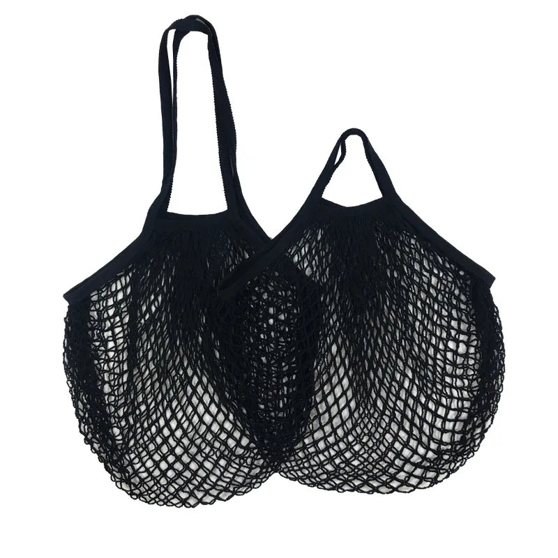Sac Filet Réutilisable – Tote Bag Coton pour Fruits & Légumes en noir avec anses solides