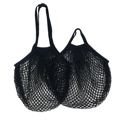 Sac Filet Réutilisable – Tote Bag Coton pour Fruits & Légumes en noir avec anses solides